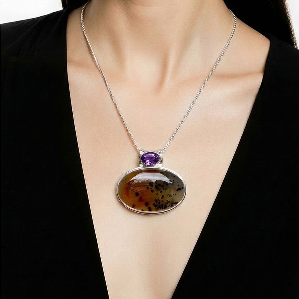 Montana Agate & Amethyst Necklace - Picture 2 of 13